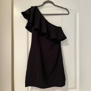 DO+BE Black Asymmetrical Ruffled Cocktail Dress